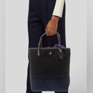 Coach Classic Vintage Wool Bag Black and Blue Leather Tote